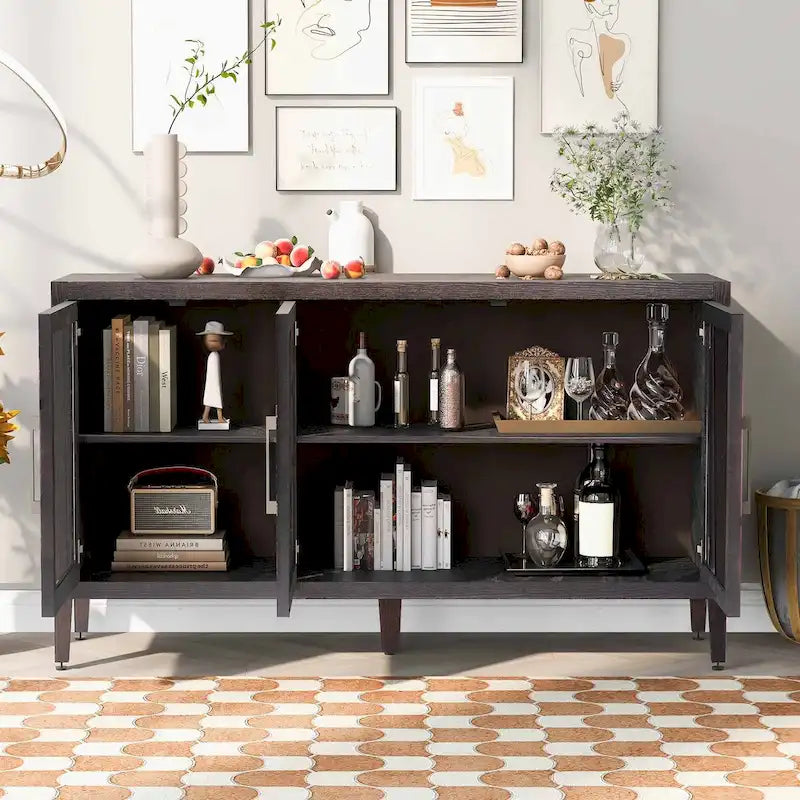 34 Tall MDF 3-door Accent Cabinet with Adjustable Shelf