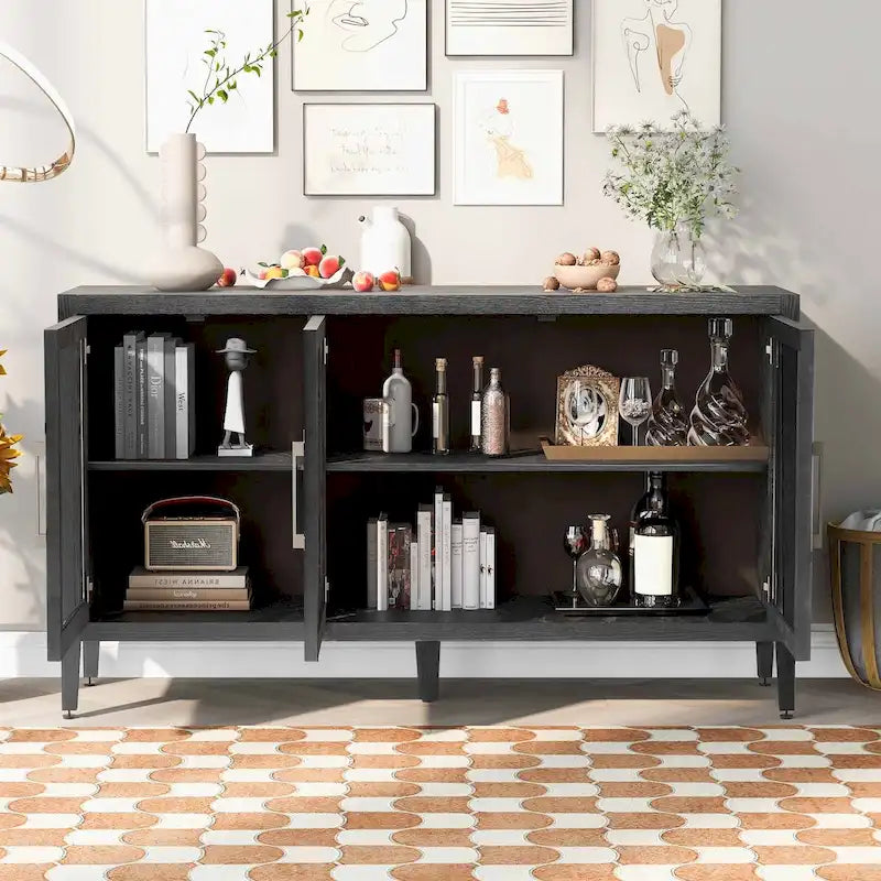 34 Tall MDF 3-door Accent Cabinet with Adjustable Shelf
