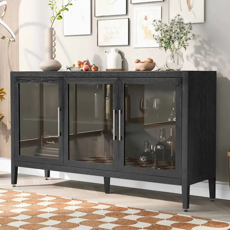 34 Tall MDF 3-door Accent Cabinet with Adjustable Shelf