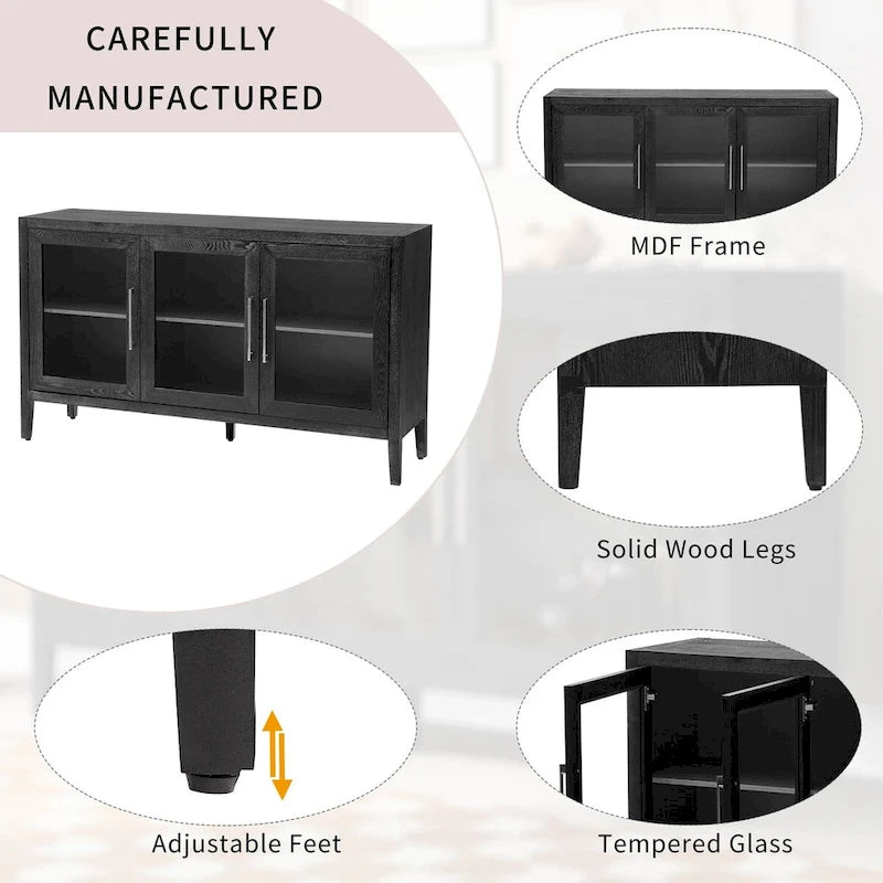 34 Tall MDF 3-door Accent Cabinet with Adjustable Shelf