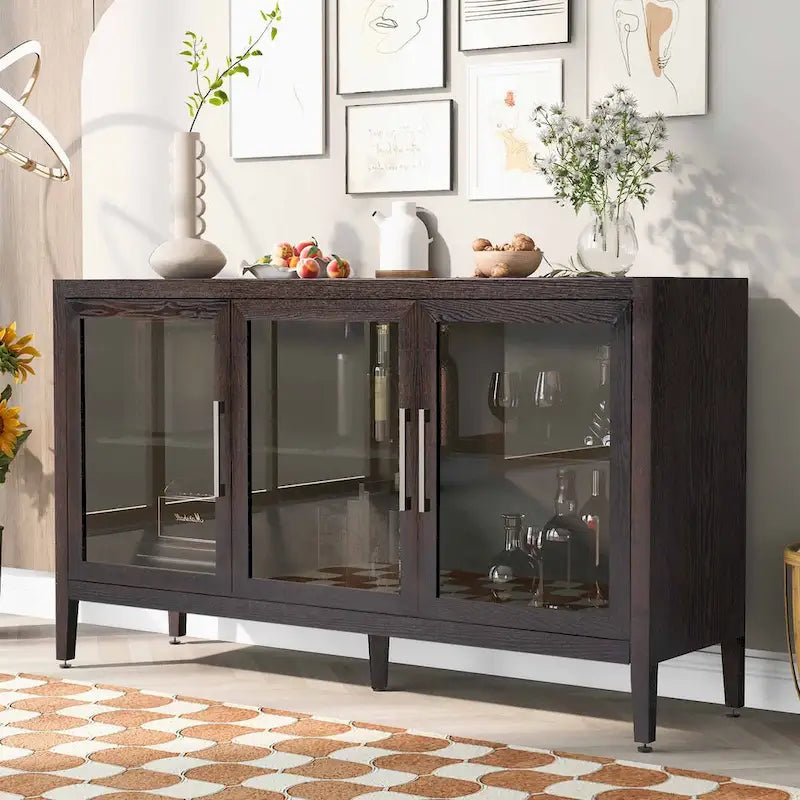 34 Tall MDF 3-door Accent Cabinet with Adjustable Shelf
