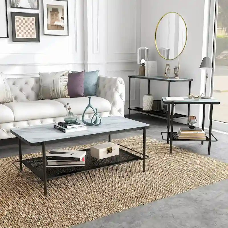 Puetz Contemporary White Glass Top 3-Piece Coffee Table Set by 
