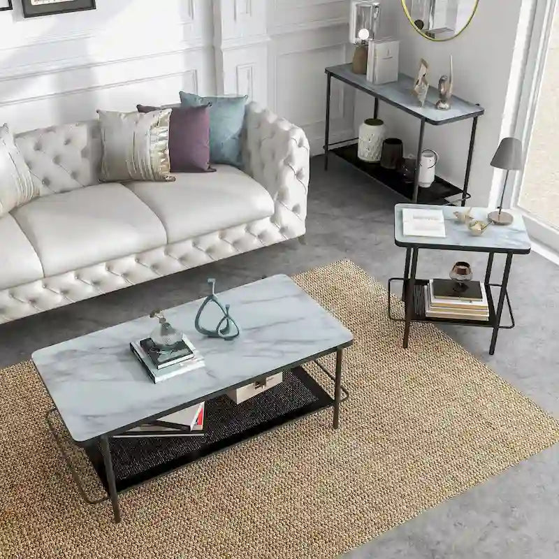 Puetz Contemporary White Glass Top 3-Piece Coffee Table Set by
