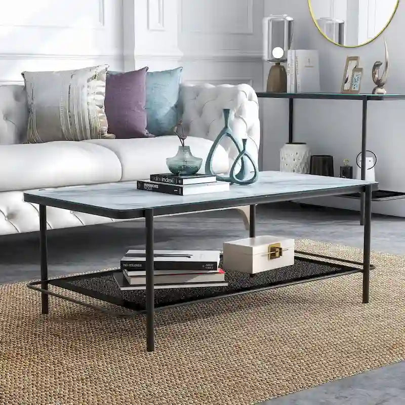 Puetz Contemporary White Glass Top 3-Piece Coffee Table Set by