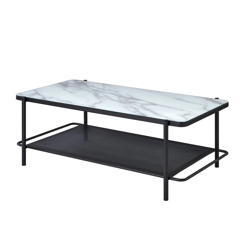 Puetz Contemporary White Glass Top 3-Piece Coffee Table Set by