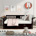 Full-size Daybed Sofa Bed with Two Drawers, Handrails, and Wood Slat Support