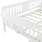 Full-size Daybed Sofa Bed with Two Drawers, Handrails, and Wood Slat Support