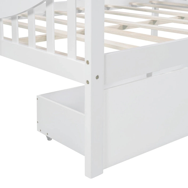 Full-size Daybed Sofa Bed with Two Drawers, Handrails, and Wood Slat Support