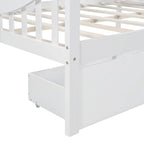 Full-size Daybed Sofa Bed with Two Drawers, Handrails, and Wood Slat Support