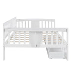 Full-size Daybed Sofa Bed with Two Drawers, Handrails, and Wood Slat Support