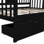 Full-size Daybed Sofa Bed with Two Drawers, Handrails, and Wood Slat Support