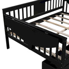 Full-size Daybed Sofa Bed with Two Drawers, Handrails, and Wood Slat Support