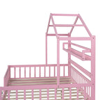 Wooden Full Size House Bed with Trundle - Multiple Storage Racks, Safety Barriers