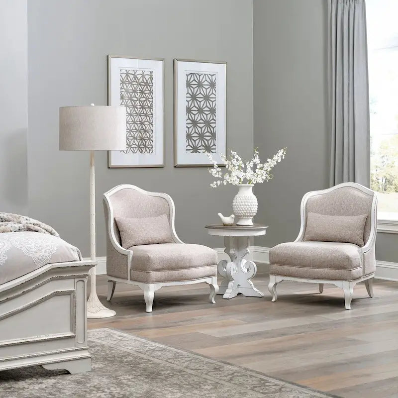 Antique White Upholstered Accent Chair