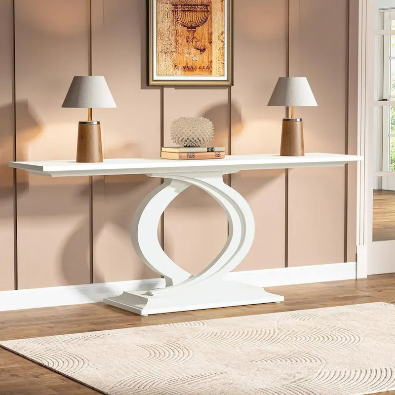 White Farmhouse Console Table for Living Room