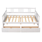 Full Size Wood Daybed, Sofa Bed, Equipped with Wooden Handrails and Two Drawers