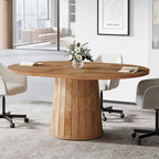 55.11 Inch Brown Wood Oval Conference Table with Wood Base for 6 People - N/A