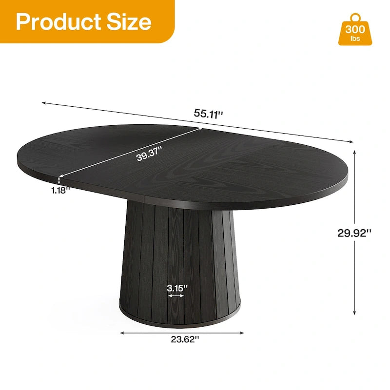 55.11 Inch Brown Wood Oval Conference Table with Wood Base for 6 People - N/A