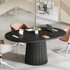55.11 Inch Brown Wood Oval Conference Table with Wood Base for 6 People - N/A