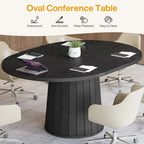 55.11 Inch Brown Wood Oval Conference Table with Wood Base for 6 People - N/A